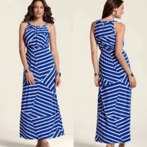 Chico’s Blue and White Brooke Aquamarine Days Striped Sleeveless Long Maxi Dress
